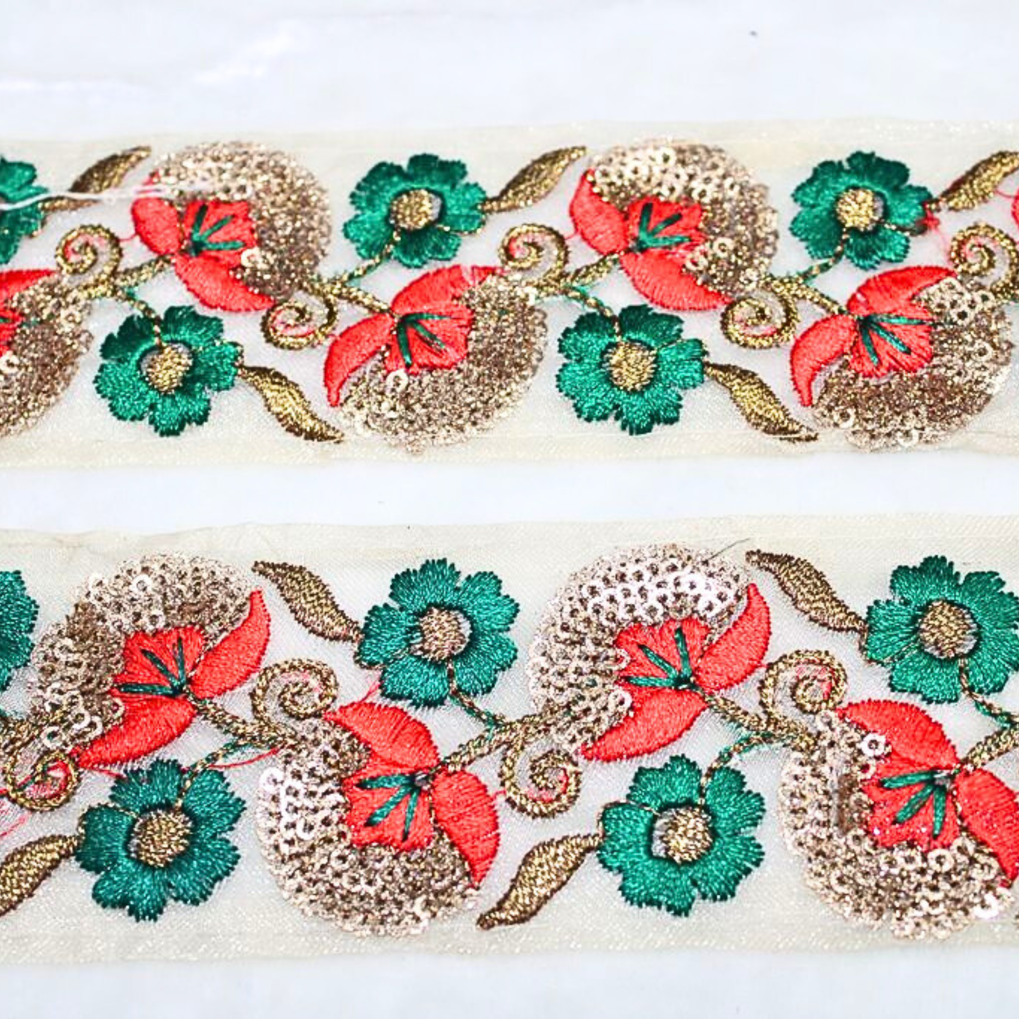 Green Fancy Zari and Thread Work Embroidered Border