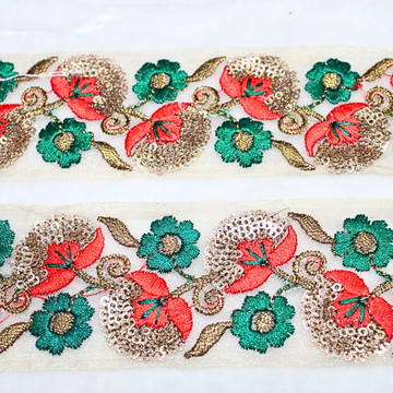 Green Fancy Zari and Thread Work Embroidered Border