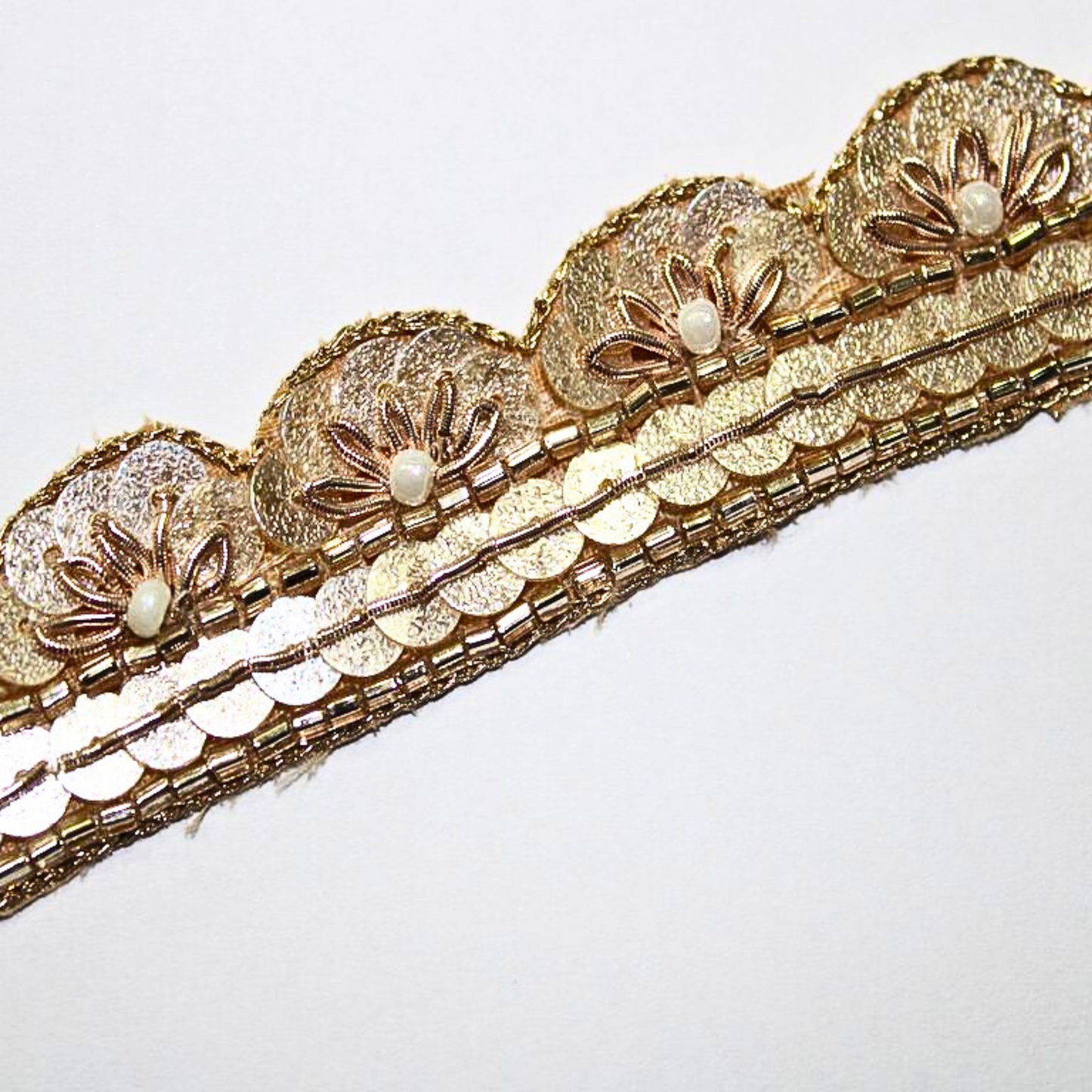 Rose Gold Shimmer Sequin Embellished Handwork Lace