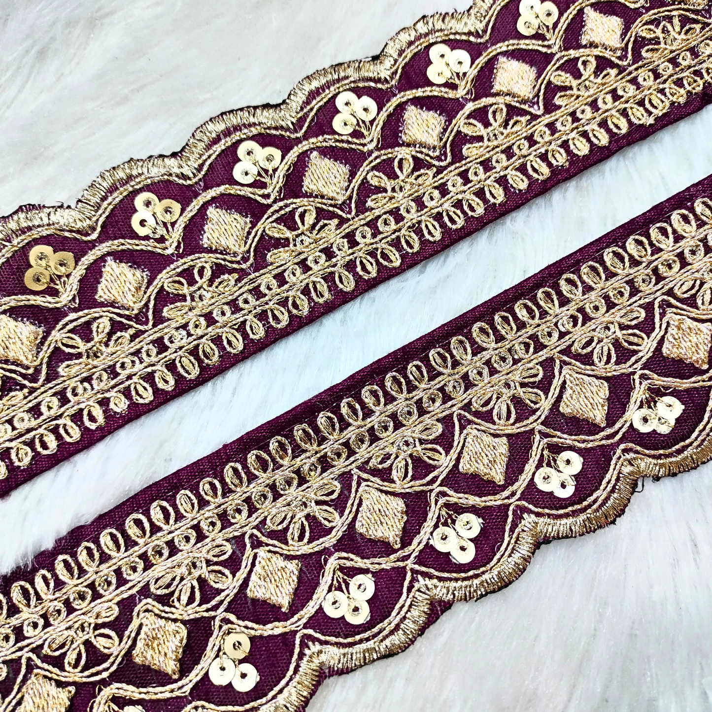 Fancy Purple Embellished Zari Lace Border