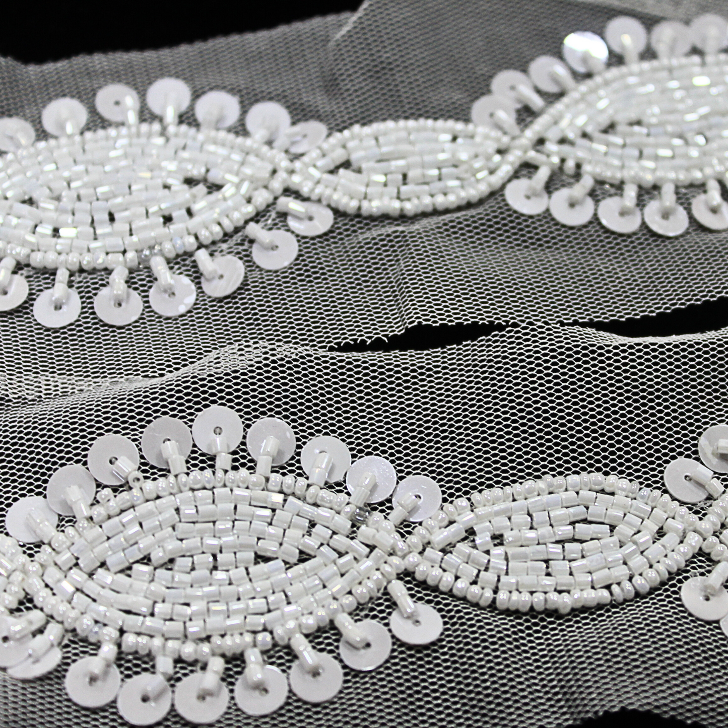 White Sequin & Beads Embellished Handcrafted Trim