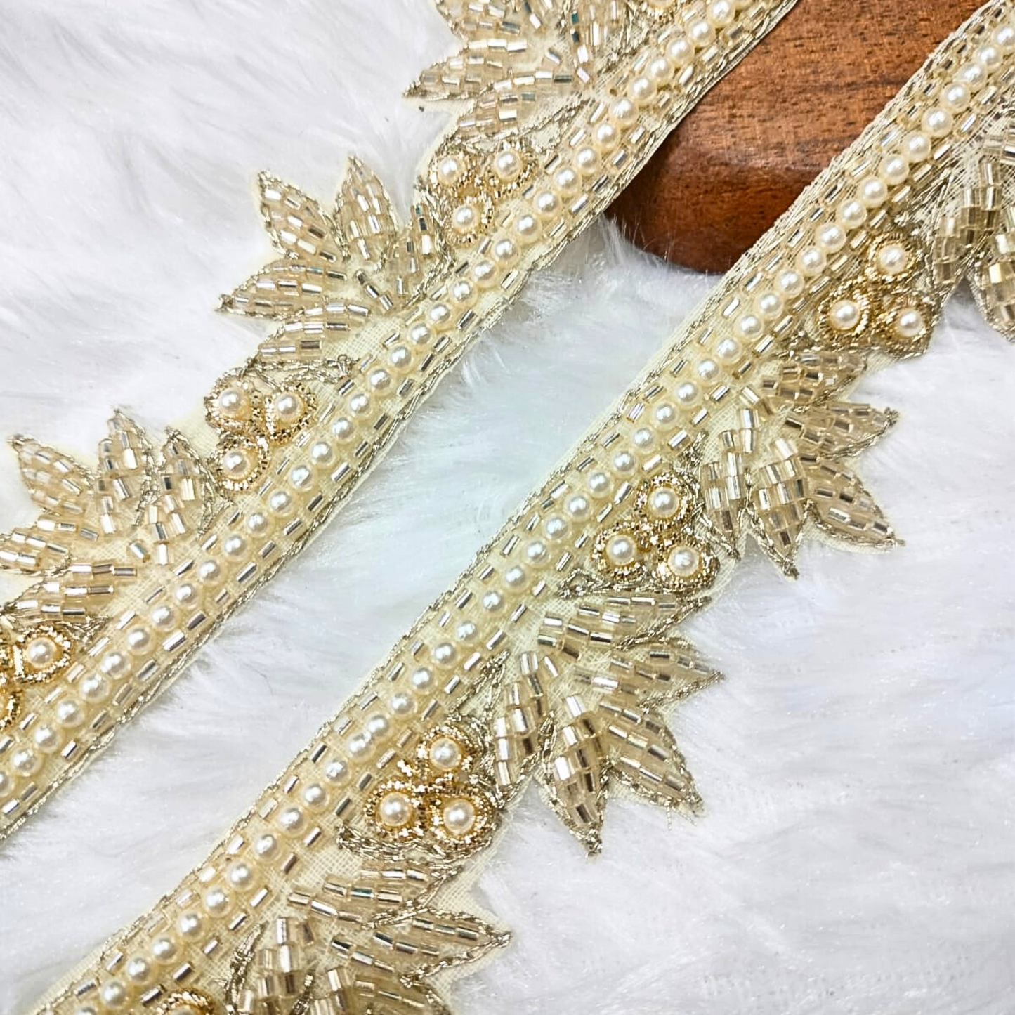 Light Gold Embellished Handwork Lace