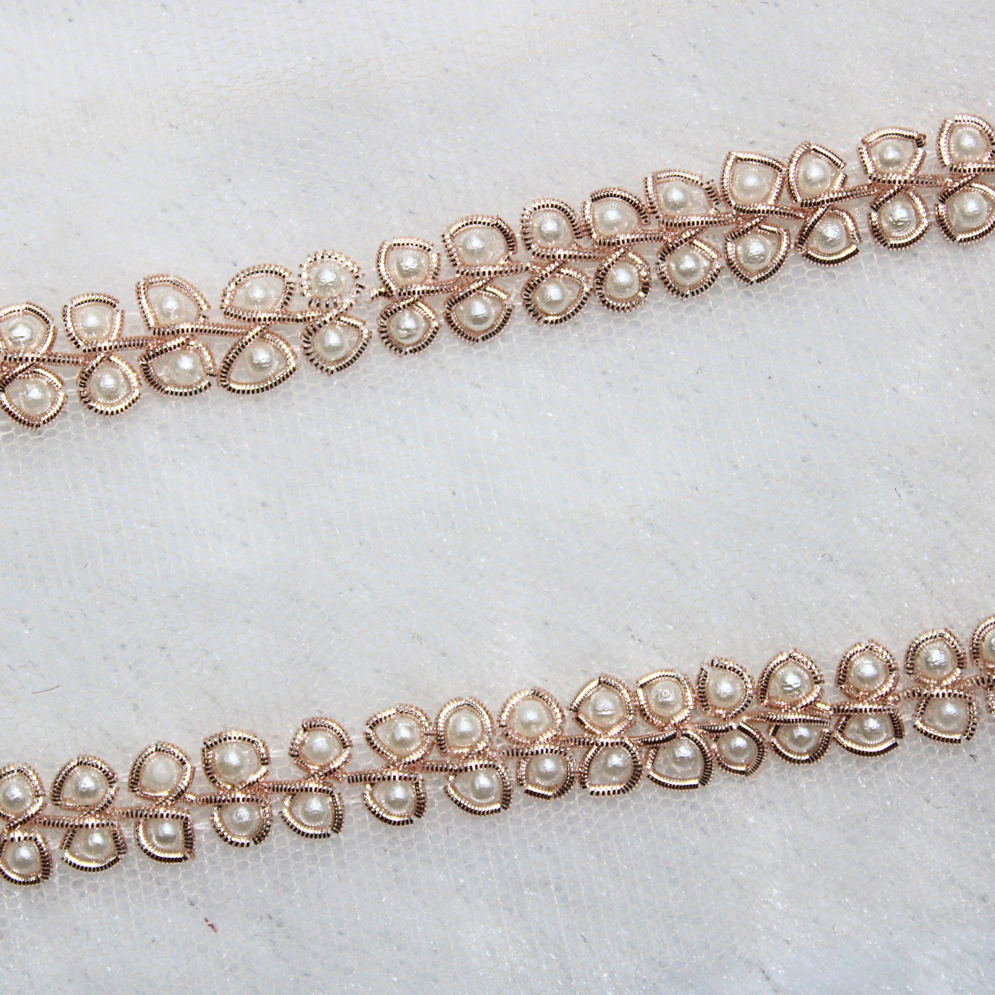 Rose Gold Pearl Embellished Handwork Trim