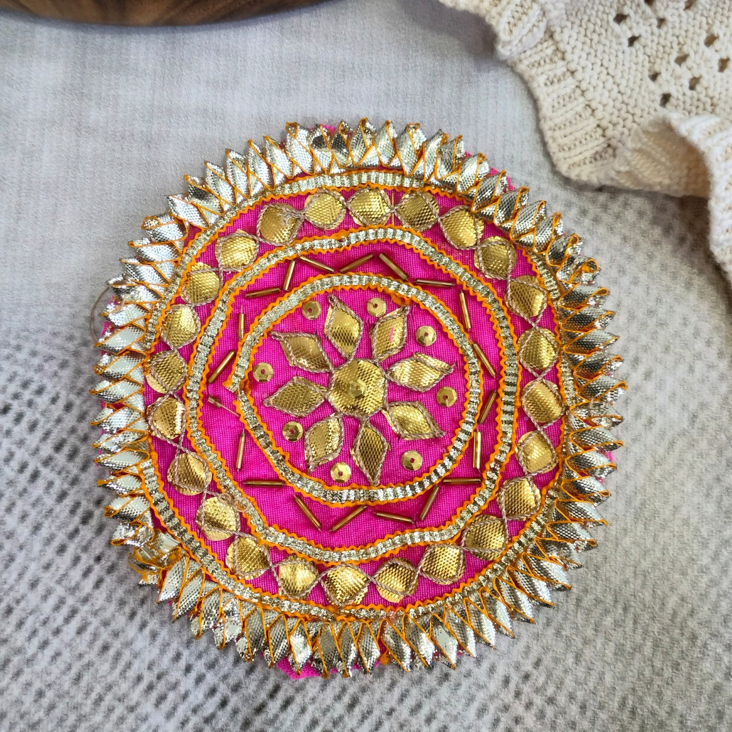 Circular Pink Gota Patti Patch