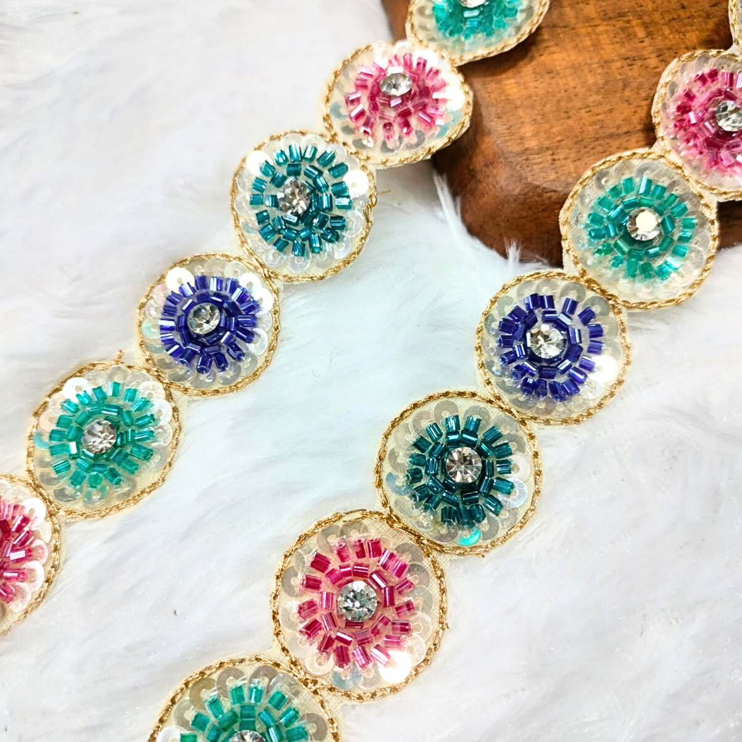 Multicolor Stone Embellished Handwork Lace