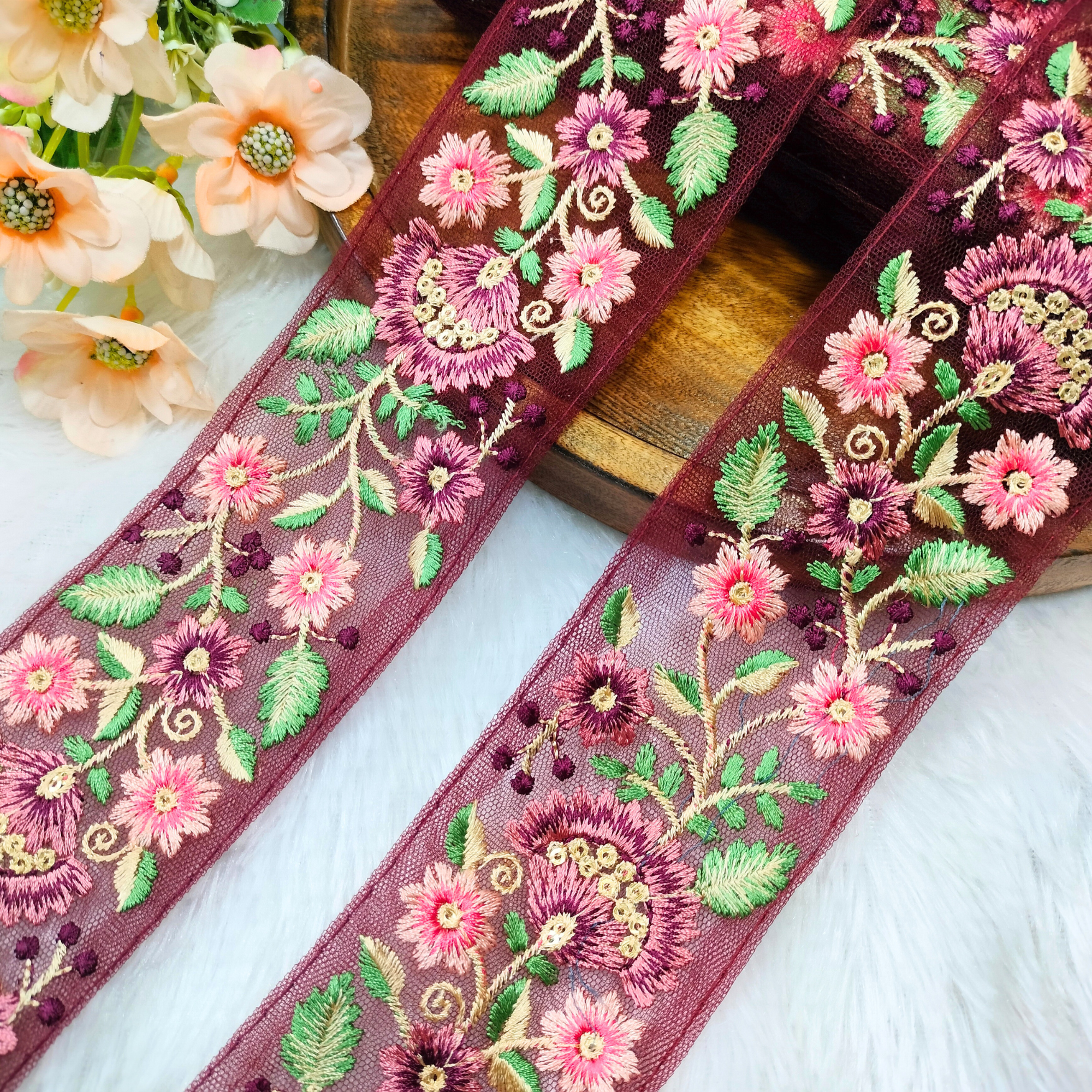 Floral Embroidered Net Lace