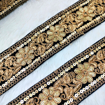 Black & Gold Embroidered Floral Trim