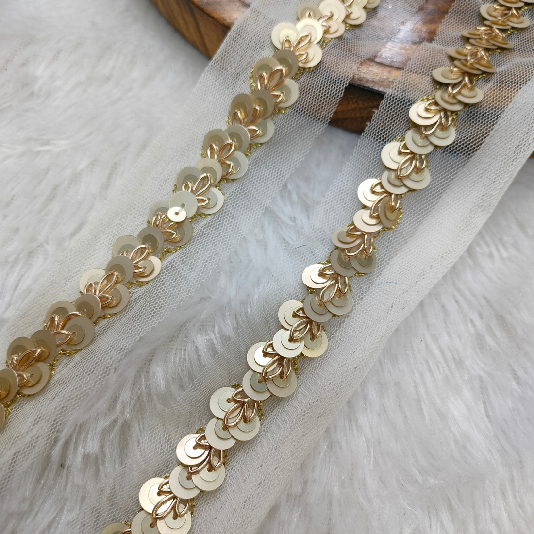 Light Gold Shimmer Embroidered Handwork Lace