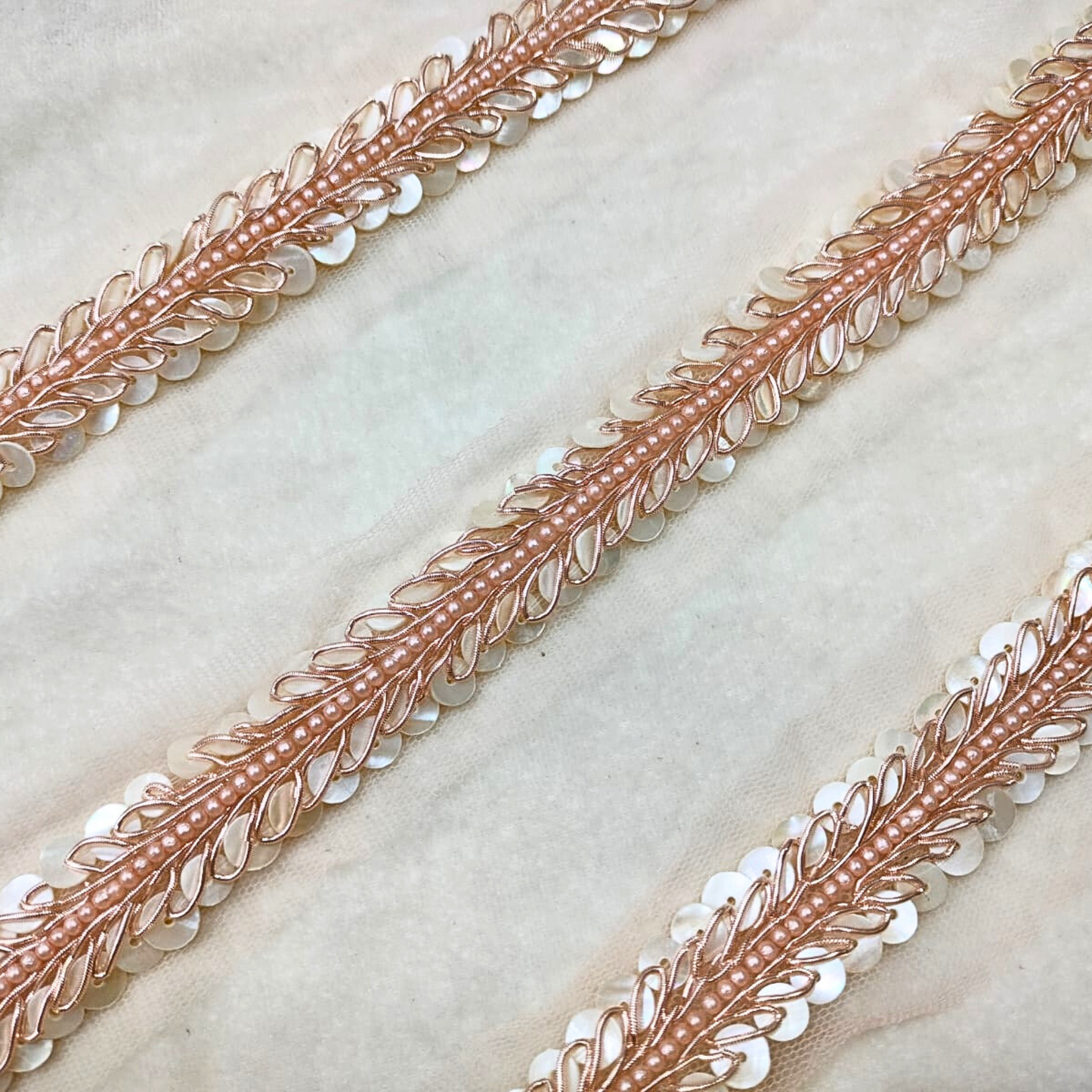 Rose Gold Pearl & Sequin Exclusive Handwork Trim