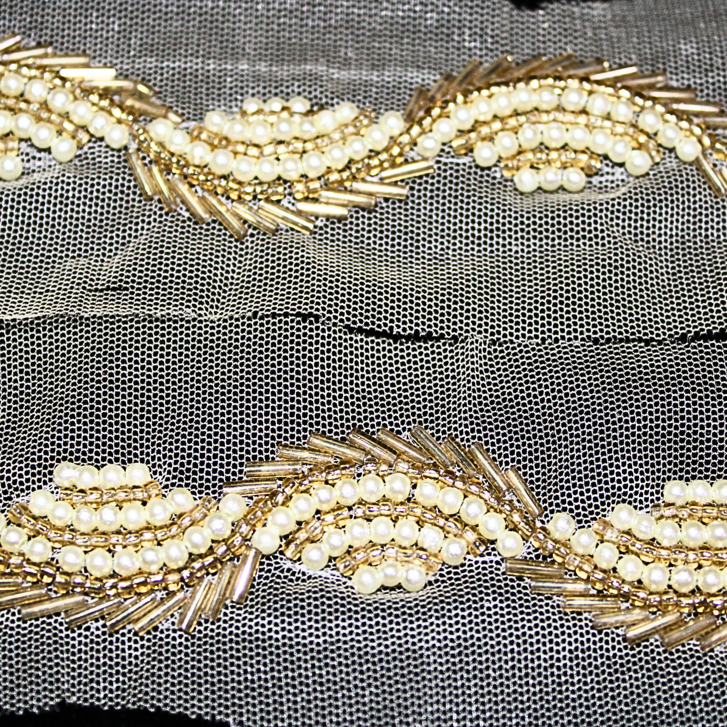 Golden and White Embellished Handwork Trim
