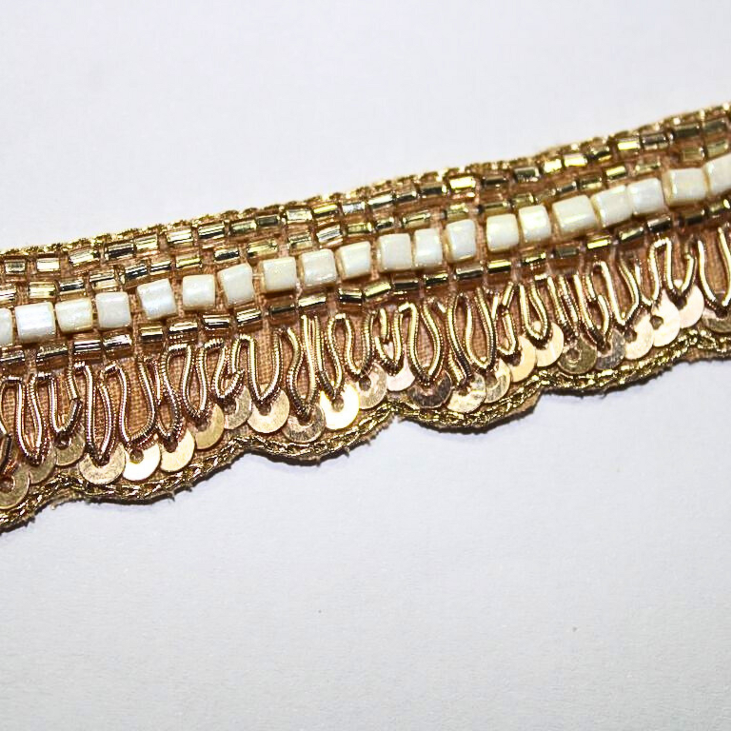 Rose Gold and White Stone Embellished Handwork Trim