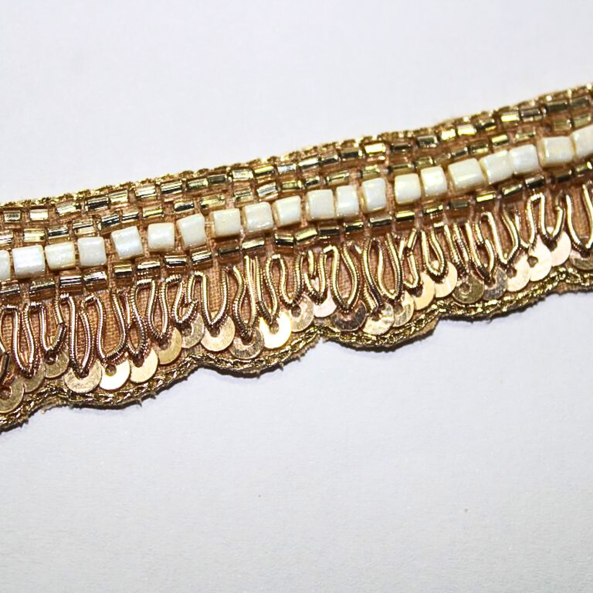 Rose Gold and White Stone Embellished Handwork Trim