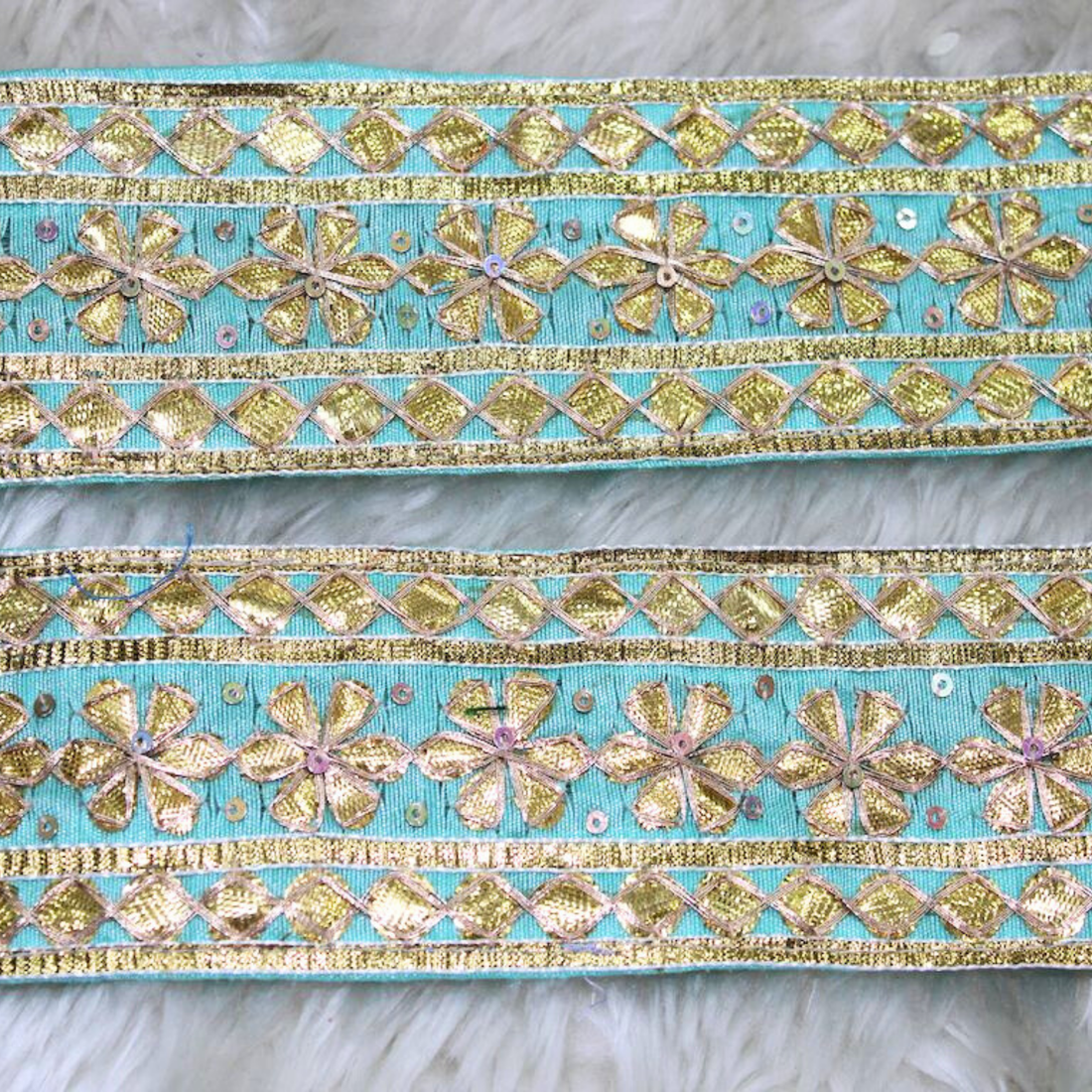 Blue Floral Gota Trim