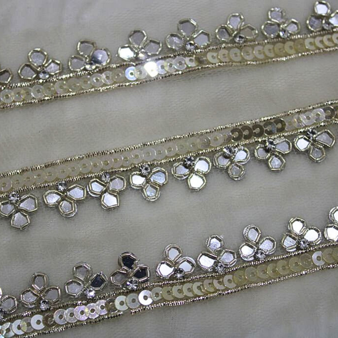 Light Gold Mirror Work Embellished Handwork Trim