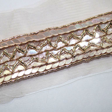 Rose Gold Sequin Work Embellished Handwork Trim