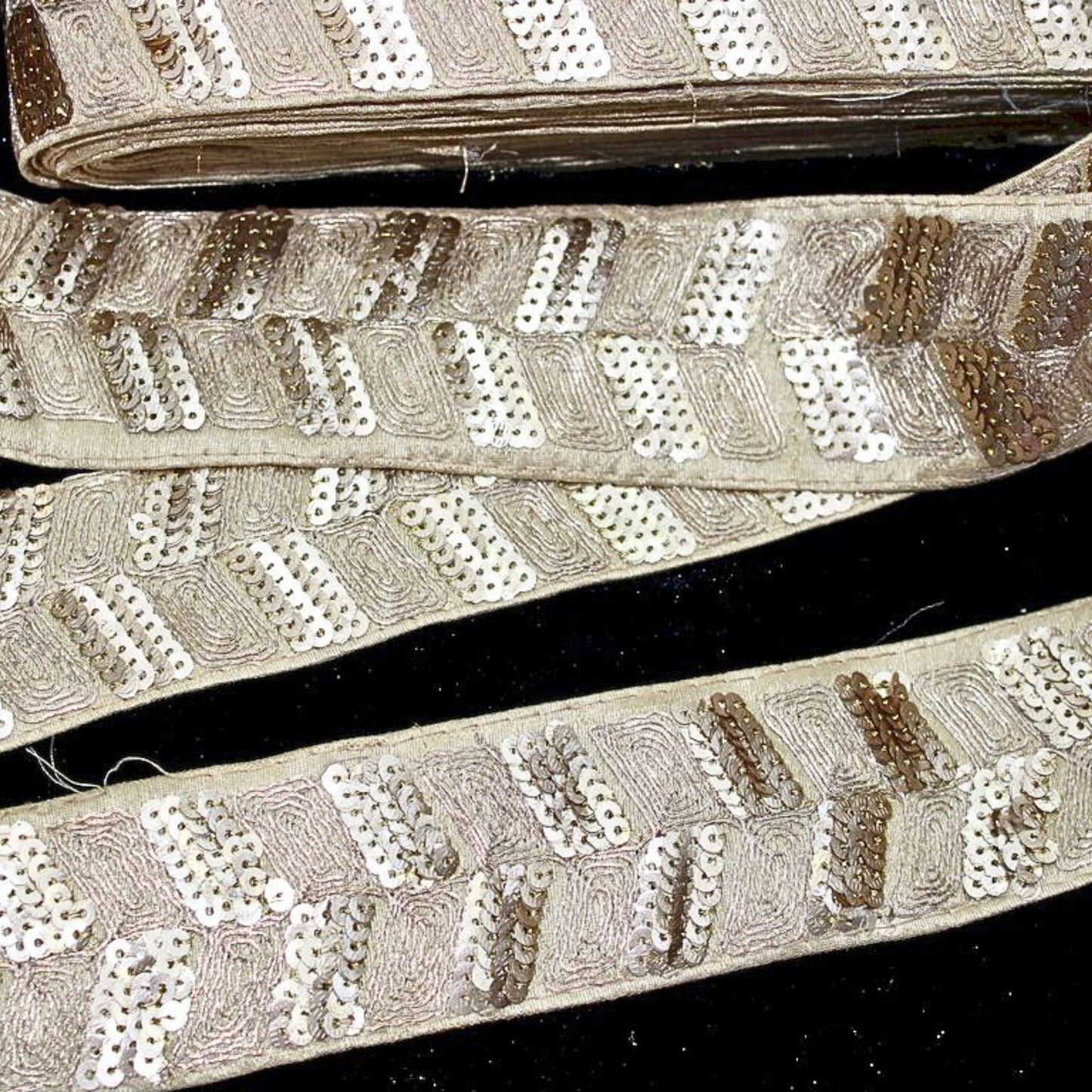Elegant Beige Zari Sequin Trim