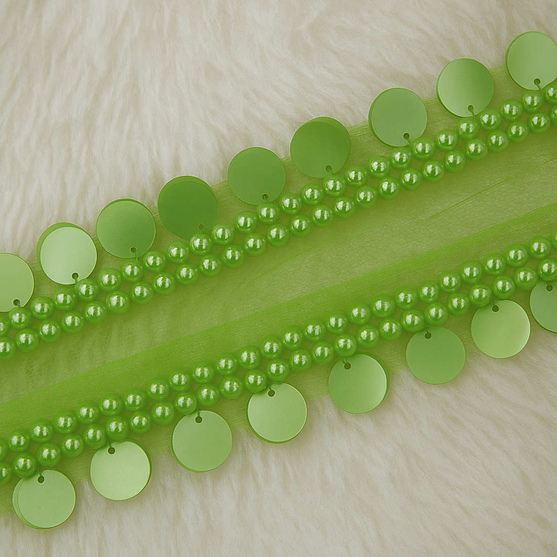 Lime Gold Pearl Circle Lace