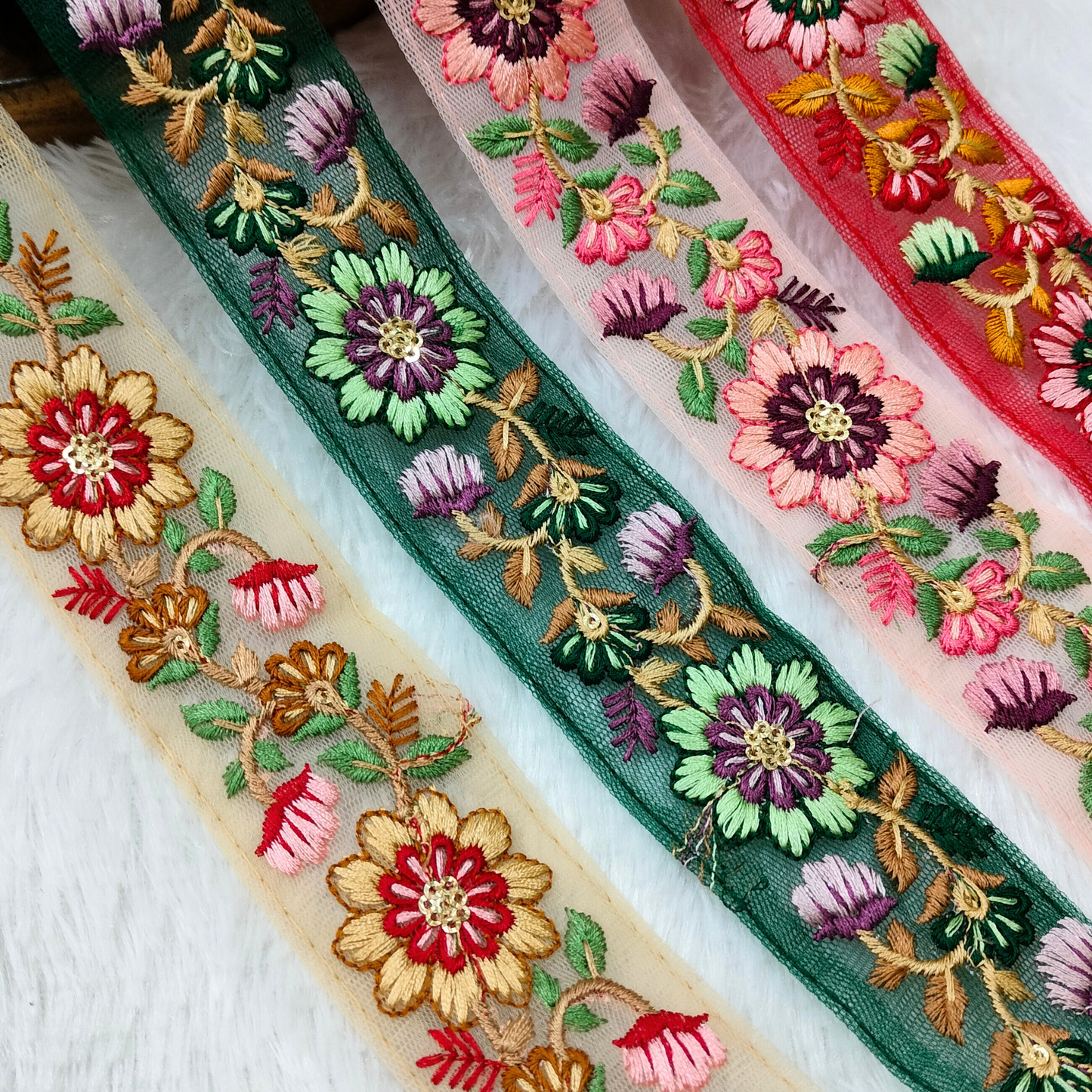 Blue Multicolor Embroidered Trim