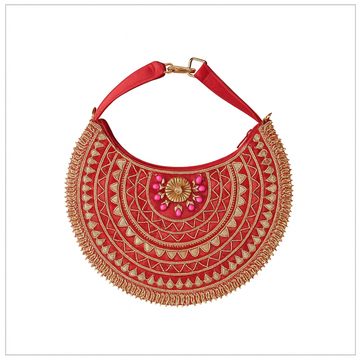 Handcrafted Half-Moon Embroidered Handbag