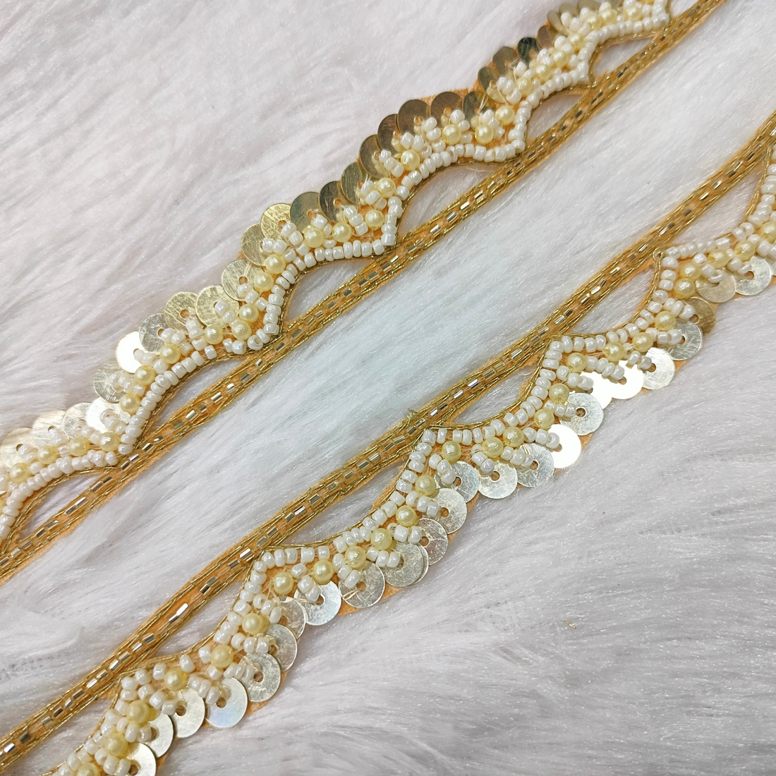 Sequins Embellished Scalloped Handwork Lace