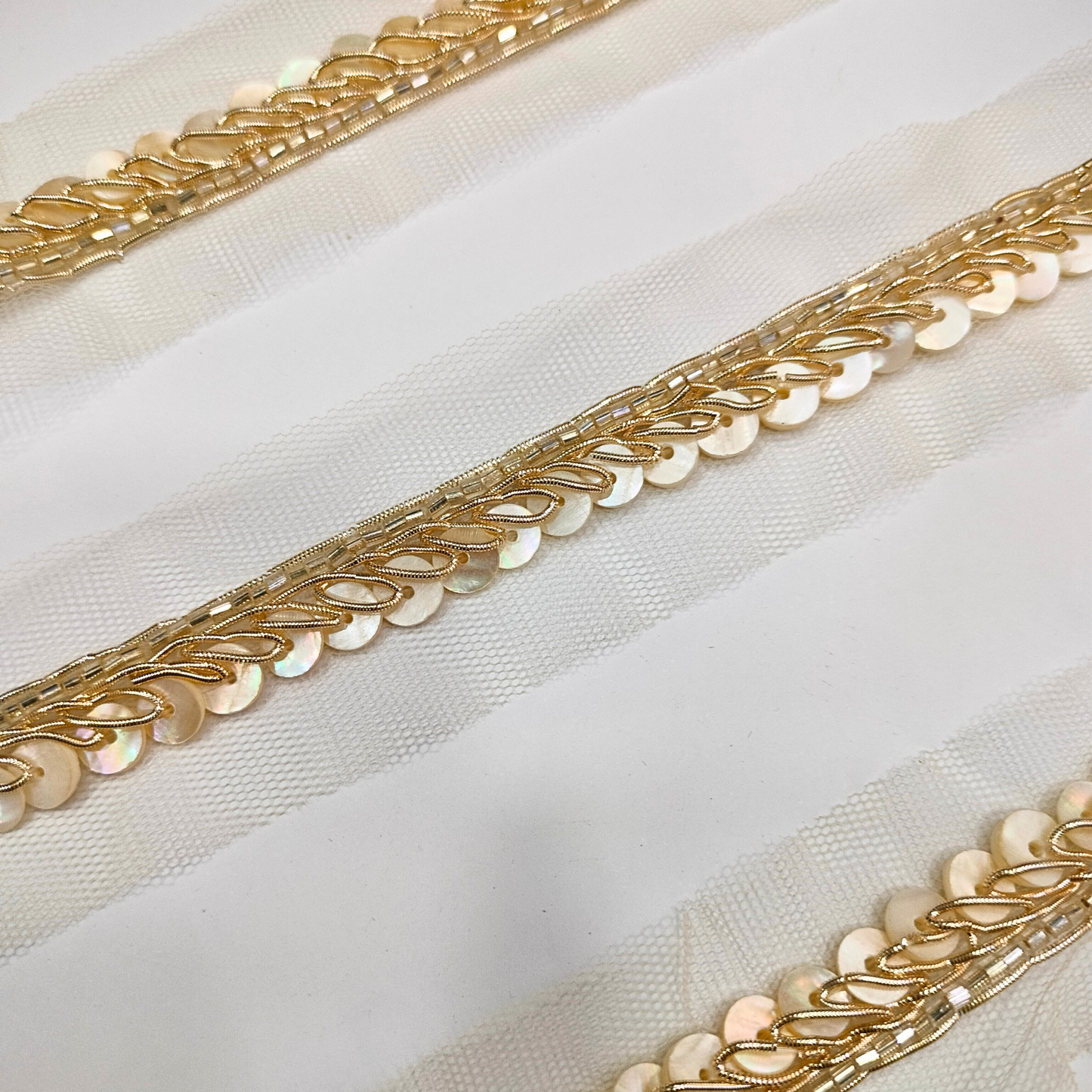 Luxe Golden Embellished Sequin Handwork Lace