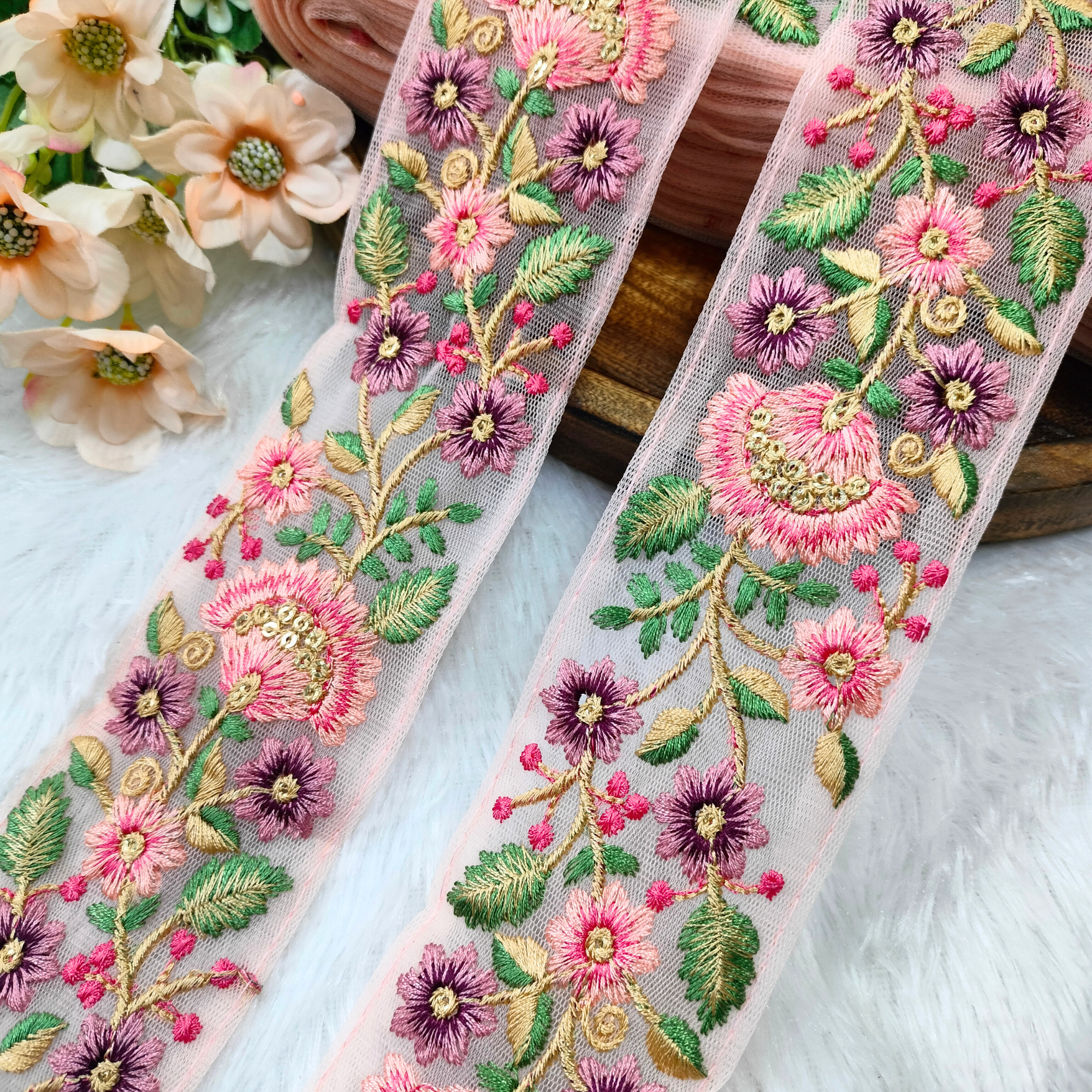 Floral Embroidered Net Lace