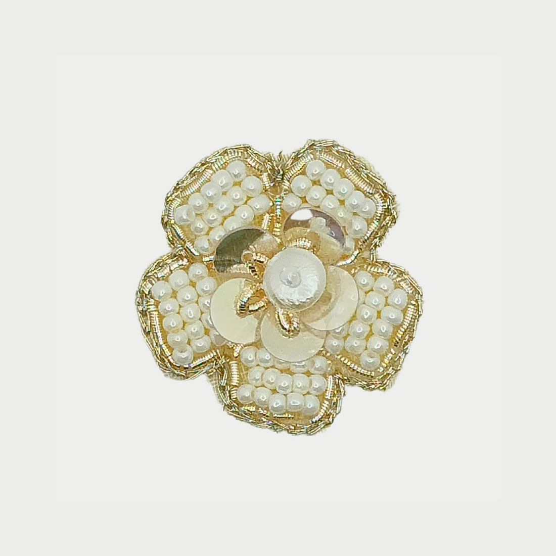 Handcrafted White Pearl Floral Zardosi Patch