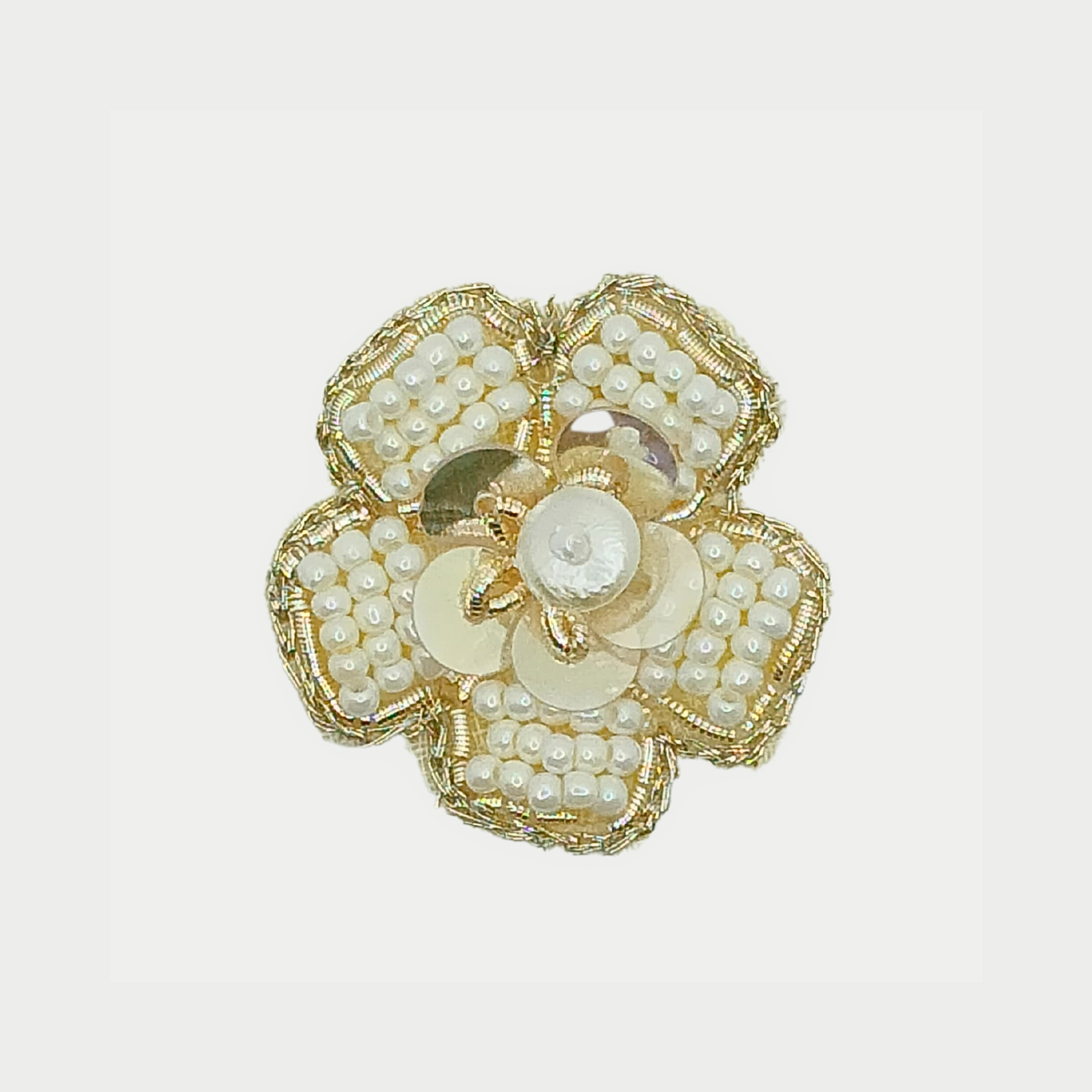 Handcrafted White Pearl Floral Zardosi Patch