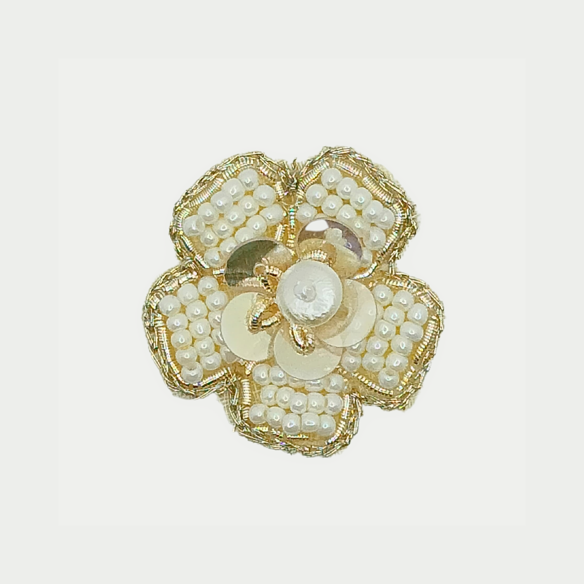 Handcrafted White Pearl Floral Zardosi Patch