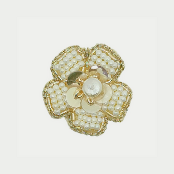 Handcrafted White Pearl Floral Zardosi Patch