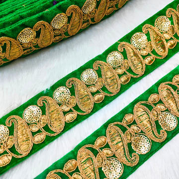 Green Velvet Paisley Embroidered Trim