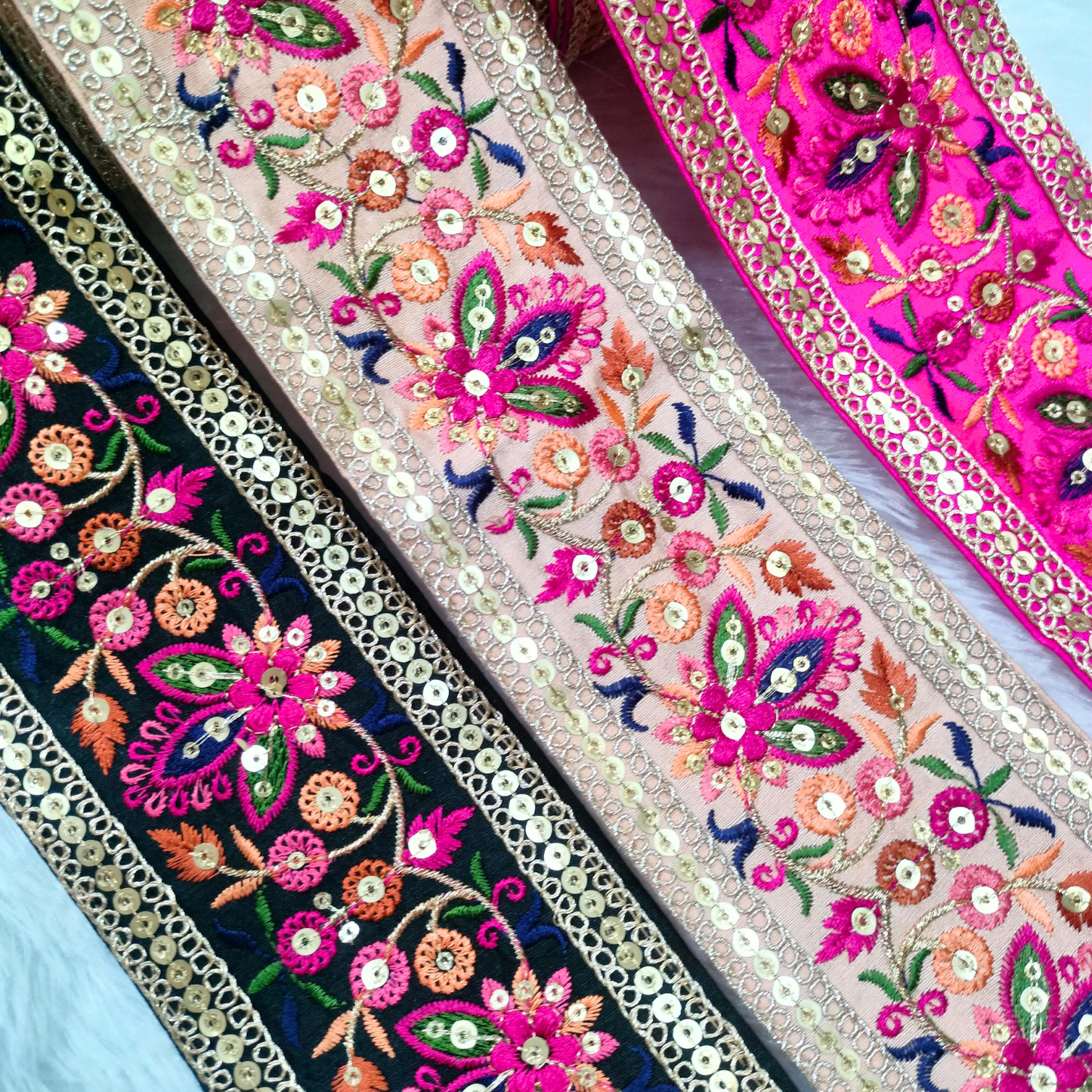 Multicolor Embroidered Red Trim