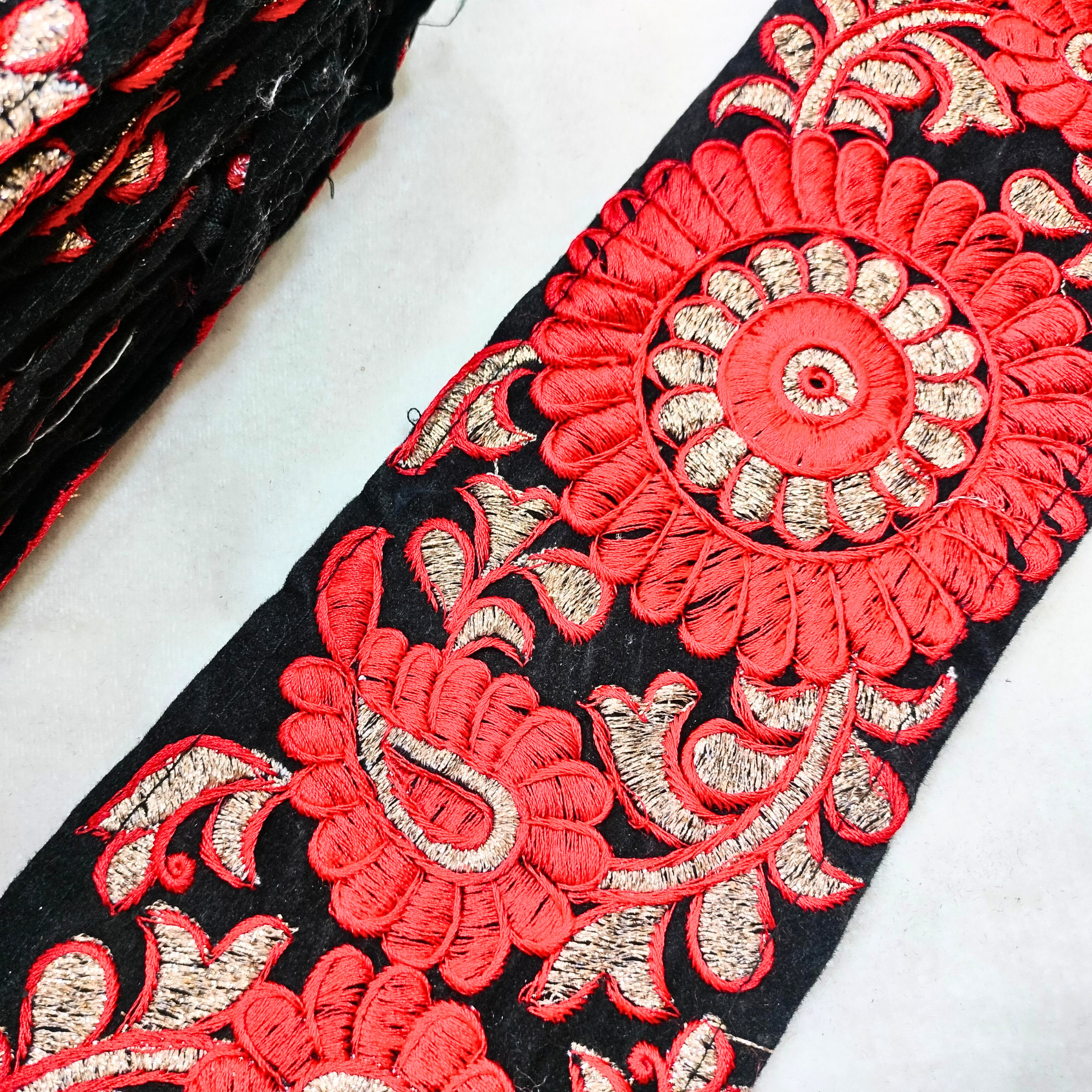 Red  Zari and Thread Work Embroidered Border