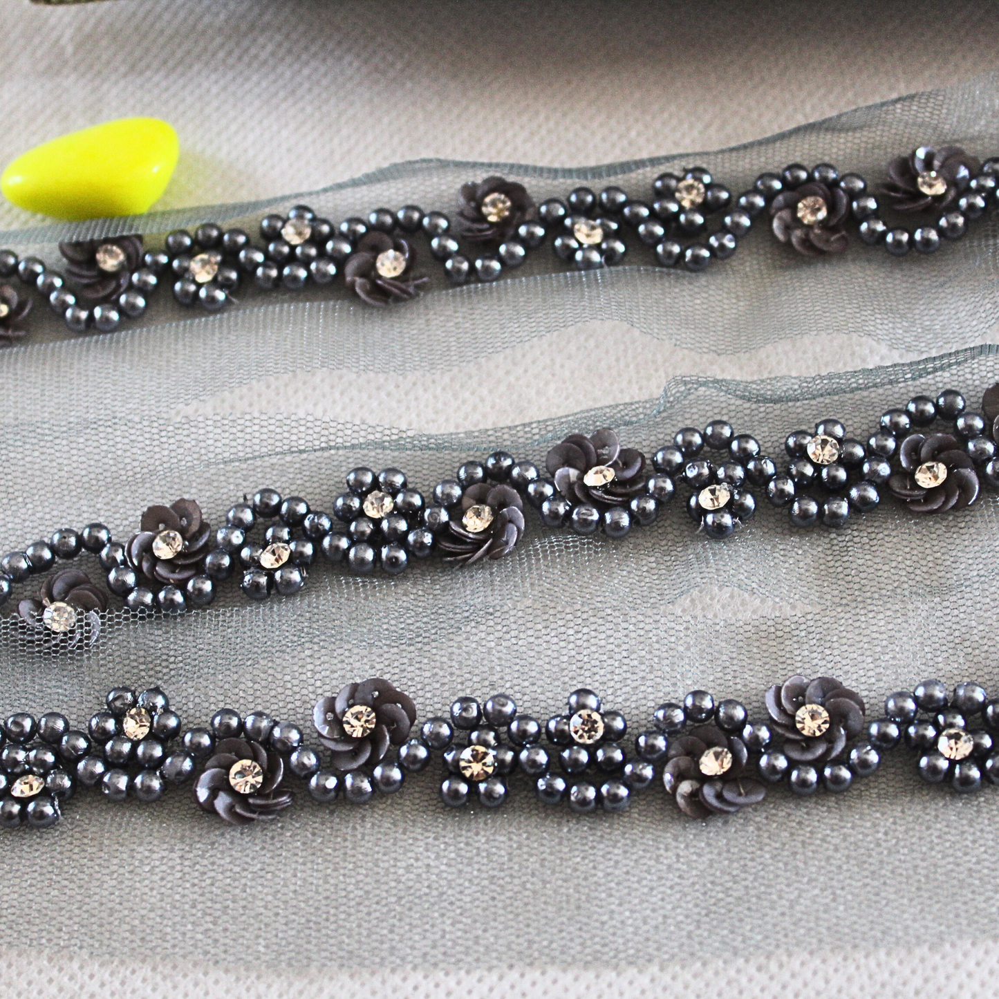 Grey Embellished Handwork Lace Border