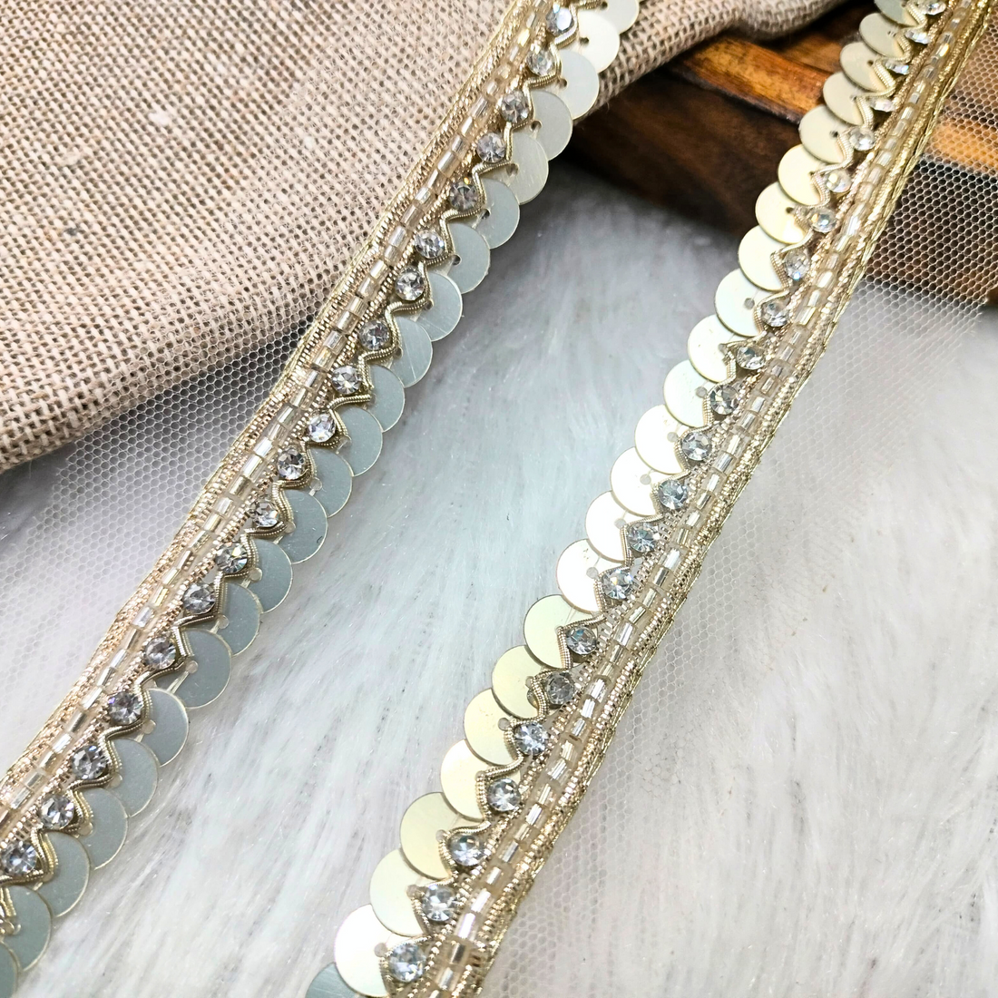 Light Gold Embellished Handwork lace Border