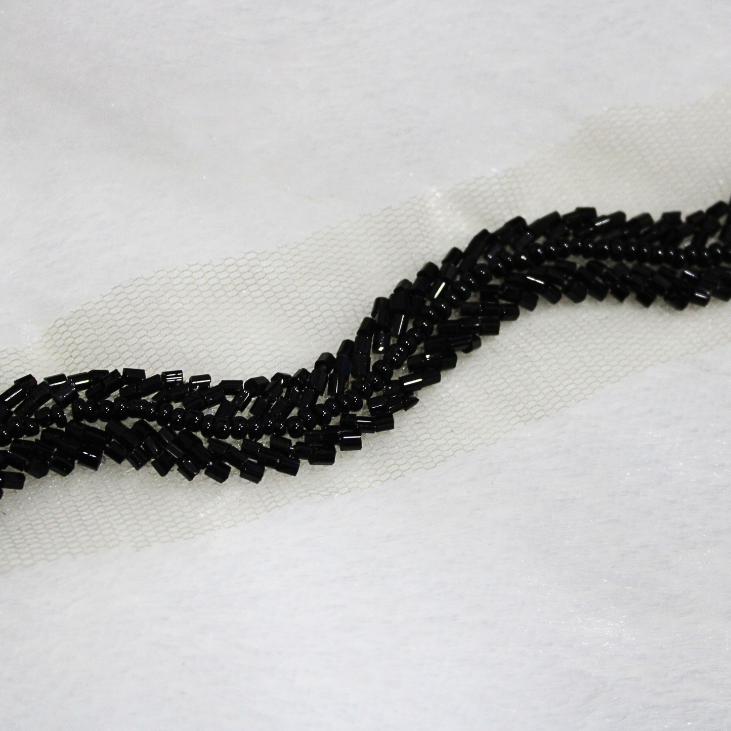 Jet Black Intricate Embellished Handwork Lace Border