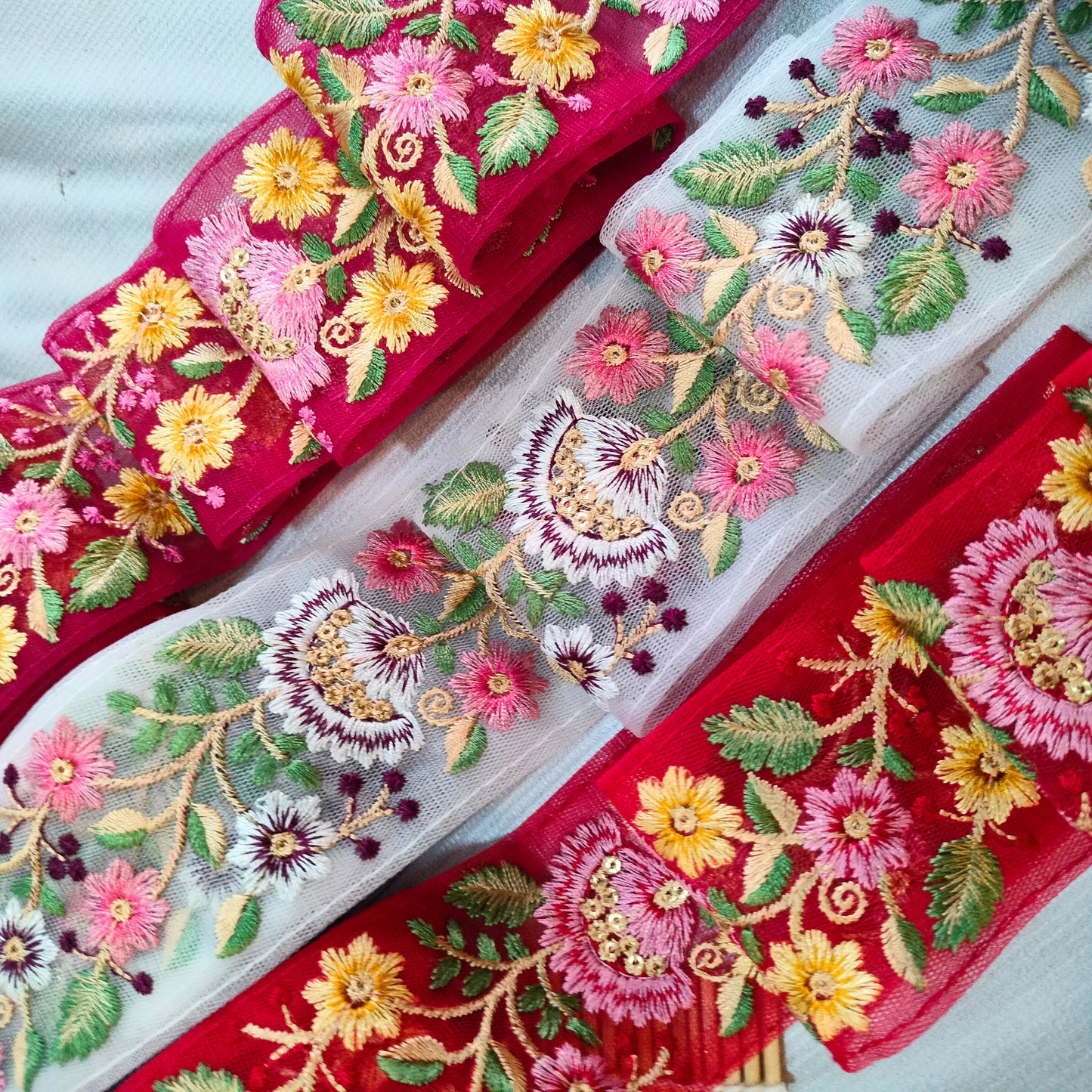 Green Multicolor Embroidery Work Lace