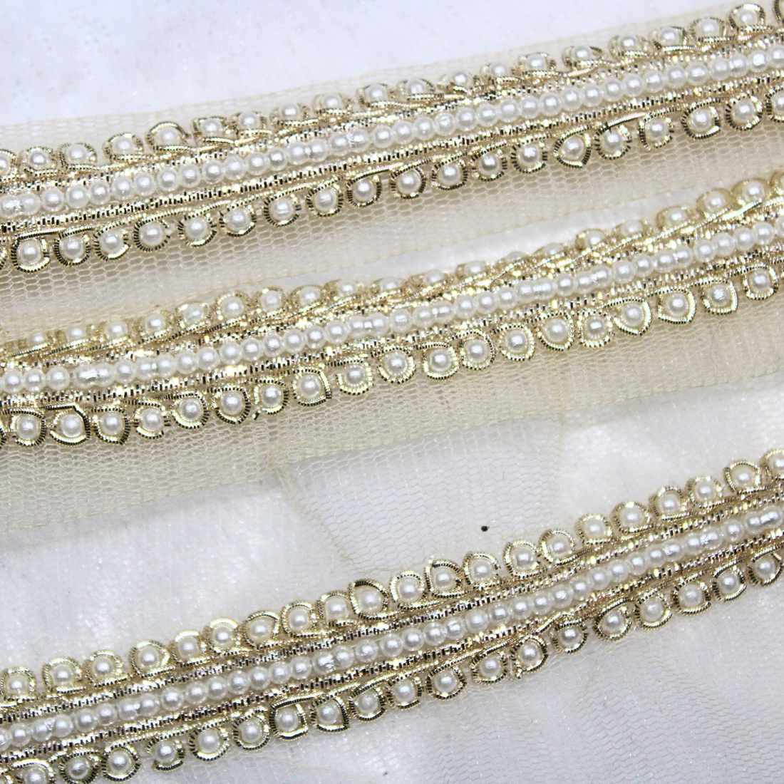 Light Gold Pearl Embellished Handcrafted Trim