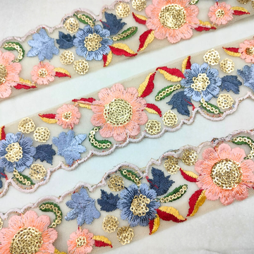 Delicate Floral Multicolor Embroidered Lace