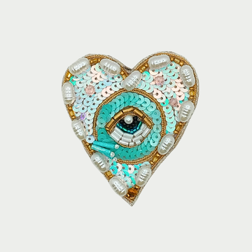 Heart Shaped Blue Sequin Evil Eye Handmade Patch