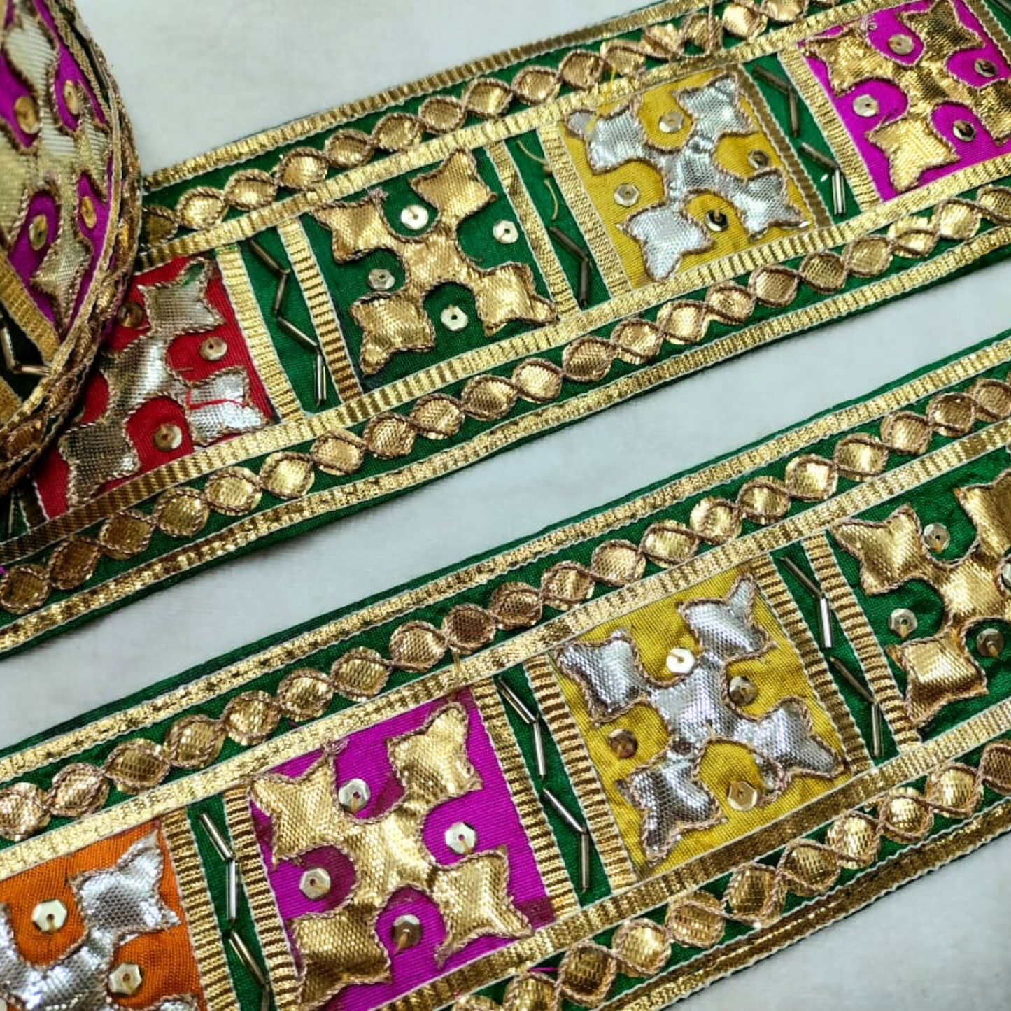 Green Multicolor Handcrafted Gota Lace