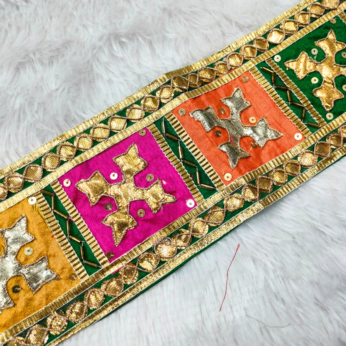 Green Multicolor Handcrafted Gota Lace