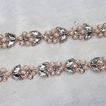 Rose Gold Beads & White Stone Embellished Handwork Trim