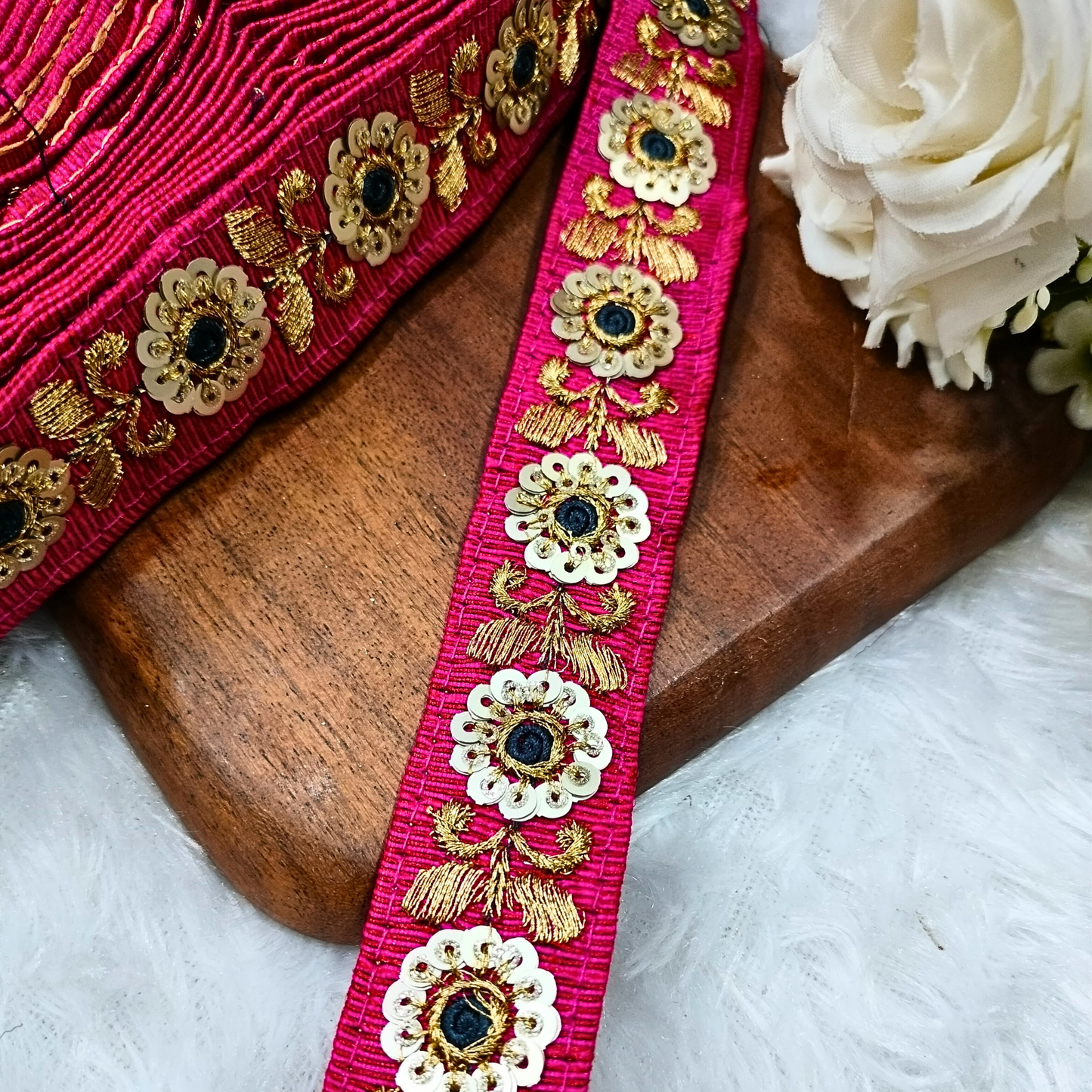 Charming Pink Floral Sequin Trim