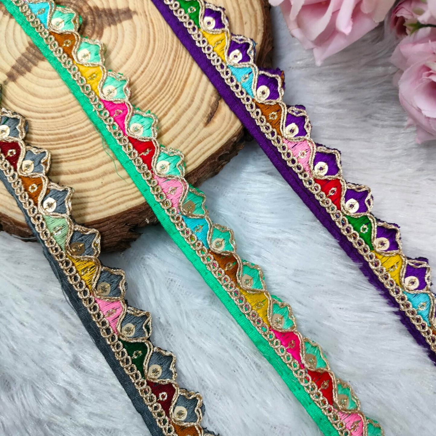 Delicate Pink Base with Multicolor Embroidery Design