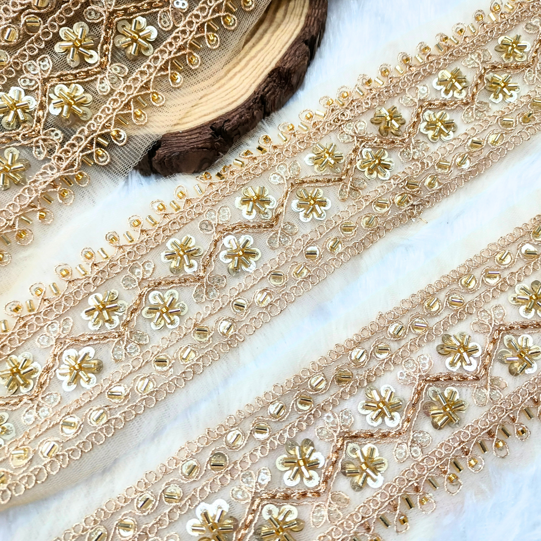 Golden Embellished Cutdana Lace