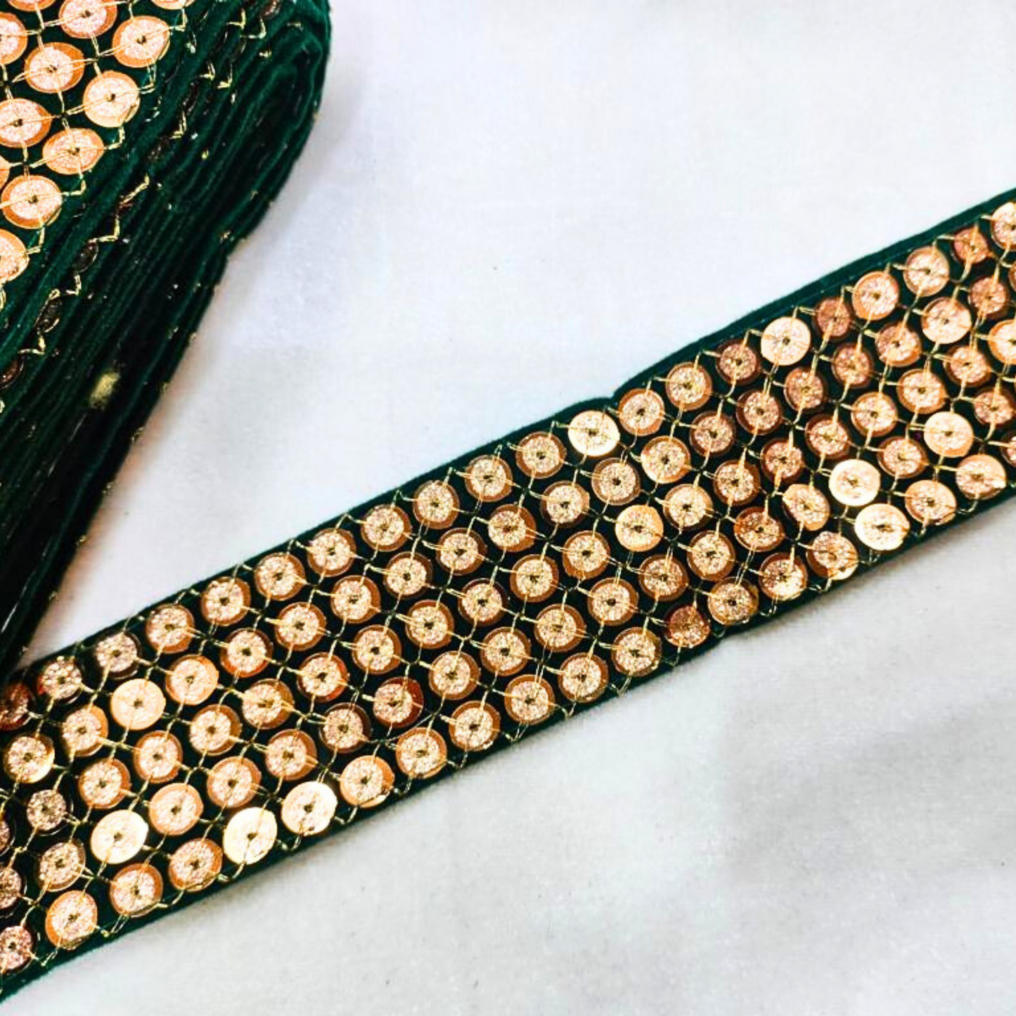 Elegant Dark Green Sequin Fancy Trim