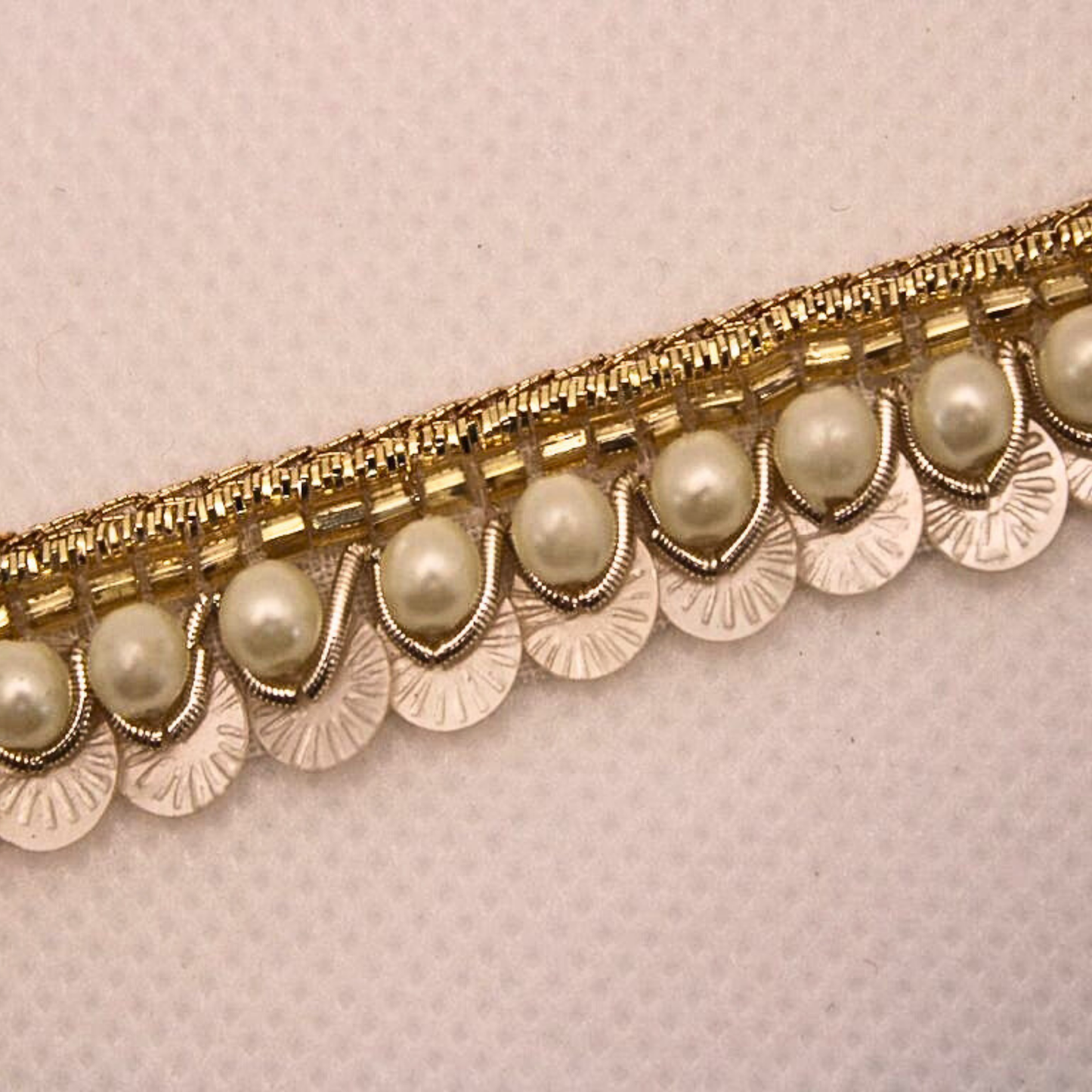 Light Gold Shimmer and Pearl Embroidered Handwork Lace