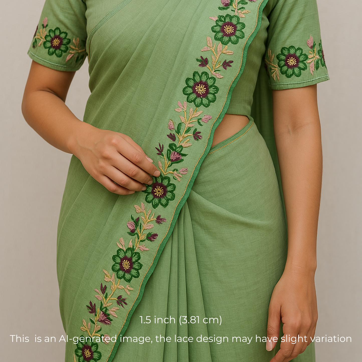 Green Multicolor Embroidered Lace