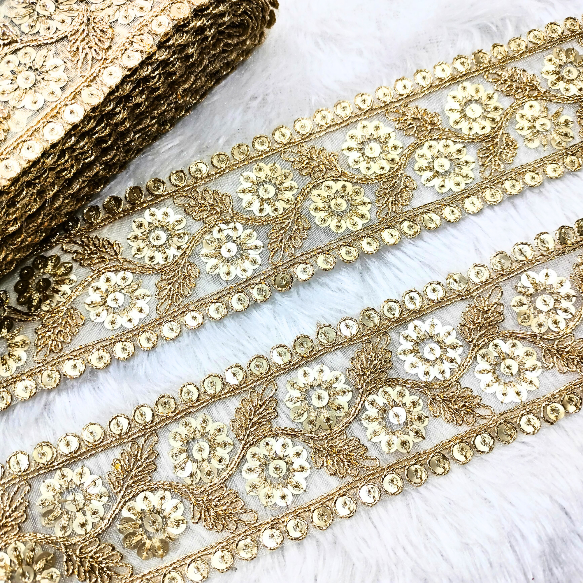 Golden Sequin Zari Work Lace
